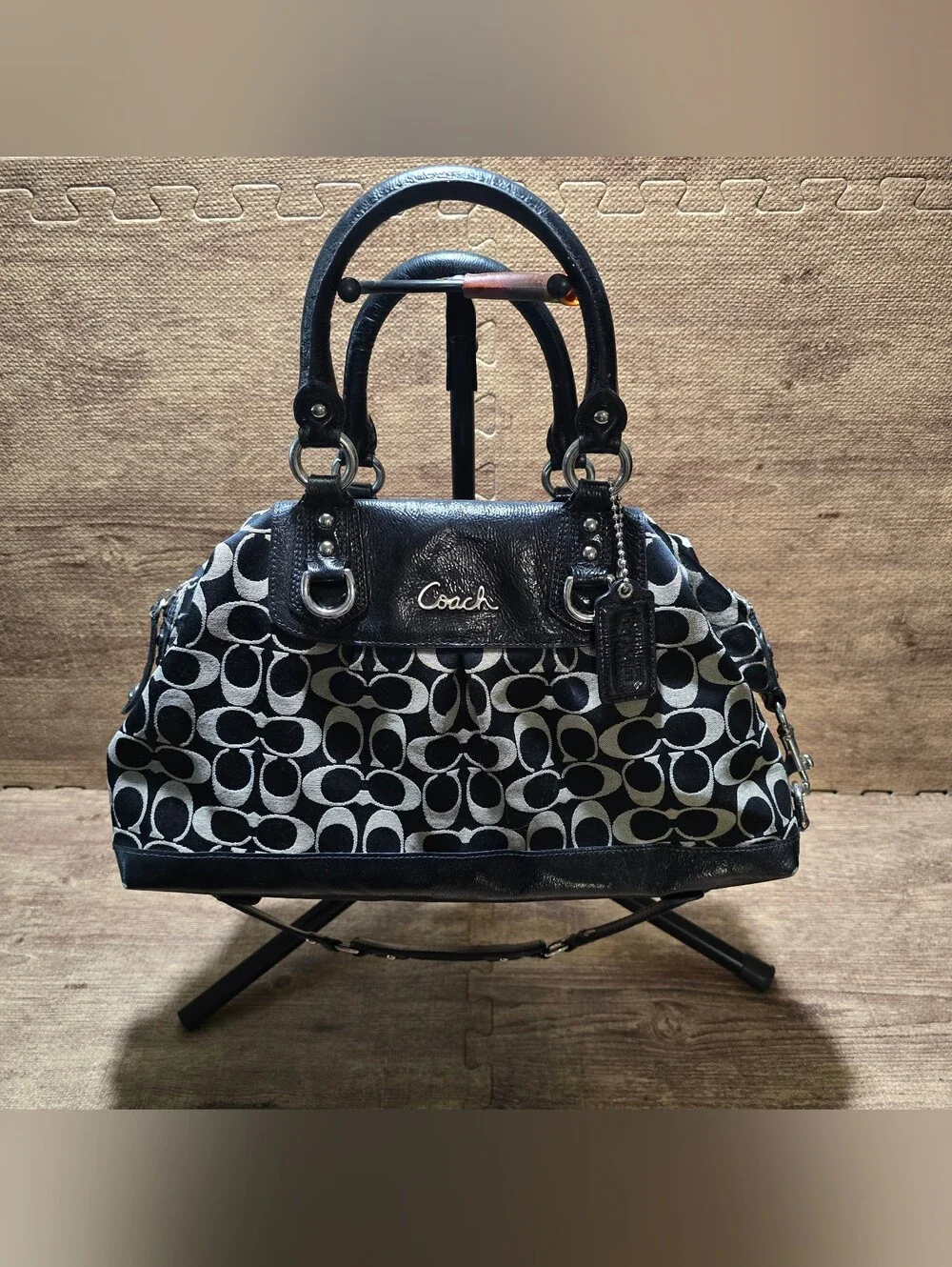Coach Signature bag Monogram Black Leather Canvas Ashley F15440 Large Satchel